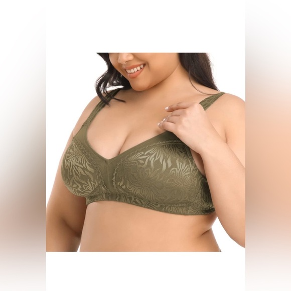 NWT 48DDD Deyllo Women's Minimizer Bra Full Coverage Wirefree Non Padded Olive - Picture 4 of 7